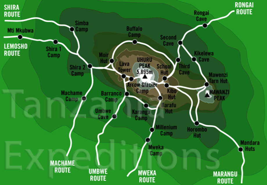 Kilimanjaro route map overview